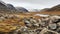 Tundra Landscapes: Majestic Rocks And Serene Grasses Near River