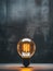 Tungsten light bulb on black concrete background. Warm glow of a vintage style light bulb on dark background. Generative AI