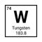 Tungsten periodic table element. Chemicla element tungsten wolfram sign