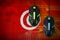 Tunisia flag and two mice with backlight. Online cooperative games. Cyber sport team