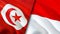 Tunisia and Monaco flags. 3D Waving flag design. Tunisia Monaco flag, picture, wallpaper. Tunisia vs Monaco image,3D rendering.