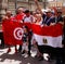 Tunisian and Egyptian Football fans at Nikolskaya Street in Moscow at FIFA football world cup, 2018, Russia