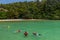 TUNKU ABDUL RAHMAN PARK, MALAYSIA - FEBRUARY 24, 2018: Snorkeling people off Gaya Island in Tunku Abdul Rahman National