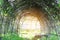 Tunnel archway in the garden with rays of sunlight