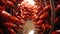 A tunnel filled with lots of red fish. Generative AI image.