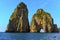 The tunnel of love sea arch beckons lovers sailing towards it on the Faraglioni rocks on the eastern side of the Island of Capri,