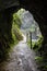 Through tunnel visiting beautiful tolmin gorges in triglav national park, slovenia