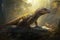 A Tuojiangosaurus sun on a of boulders its vivid plumes catching the light.. AI generation