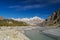 Tupopdan peaks and small river in Northern Pakistan.