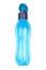 Tupperware plastic bottle. Plastic blue drinking bottle with valves on a white background. Eco-bottles