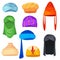 Turbans set. Indian or arab traditional head covering. Colorful headdress for man and woman in different types and