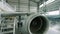 Turbine of airplane, closeup. Engine of the airplane under heavy maintenance. Engine of passenger airplane waiting in