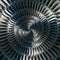 Turbine blades wings spiral effect abstract fractal pattern background. Spiral industrial production metallic turbine background.