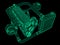 Turbocharged four-cylinder, high-performance engine for a sports car. Green neon glow illustration on a black background. 3d rende