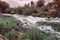 Turbulent Duden River roars to its end in the form of a giant waterfall in the city of Antalya