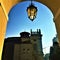Turin city, arch, street lamp and Madama Palace