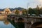 Turin City: intense traffic in Vittorio square with Gran Madre and bridge on river Po