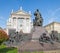TURIN, ITALY - MARCH 15, 2017: The statue of Don Bosco the founder of Salesians in front of Basilica Maria Ausilatrice