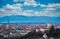 Turin panoramic skyline at sunset with Alps in background