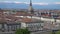 Turin, Torino, aerial skyline panorama with Mole Antonelliana, Monte dei Cappuccini and the Alps in the background