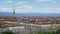 Turin, Torino, aerial timelapse skyline panorama with Mole Antonelliana, Monte dei Cappuccini and the Alps in the background.