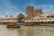 Turistic boat on Singapore River at Clarke Quay and Riverside ar