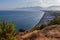 Turkey, Antalya Konyaalti beach at Mediterranean sea. Sunset with beautiful mountains at background. Top view