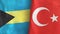 Turkey and Bahamas two flags textile cloth 3D rendering