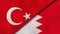 Turkey Bahrain national flags. News, reportage, business background. 3D illustration