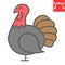 Turkey bird color line icon, thanksgiving and poultry, turkey bird sign vector graphics, editable stroke filled outline