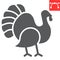 Turkey bird glyph icon, animal and poultry, turkey animal sign vector graphics, editable stroke solid icon, eps 10.