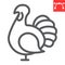 Turkey bird line icon, thanksgiving and poultry, turkey bird sign vector graphics, editable stroke linear icon, eps 10.