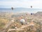 Turkey Cappadocia 14.06.2022 Launching process. Colored balloons in Cappadocia in mountains early morning at sunrise