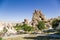 Turkey, Cappadocia. Cave monastery complex Open Air Museum of Goreme. Rock with caves in the foreground - Nunnery Kyzlar, XI c.