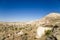 Turkey, Cappadocia. Mountain landscape in the vicinity of Cavusin with stone outcrops (weathering posts)