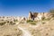 Turkey, Cappadocia. Part of the cave city in the rocks and weathering pillars around Cavusin