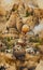 Turkey Cappadocia in summer artwork sketch. Cappadocia houses inside the rocks, tourist place, illustration