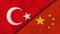 Turkey China national flags. News, reportage, business background. 3D illustration