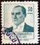 TURKEY - CIRCA 1961: A stamp printed in Turkey shows a portrait of Kemal Ataturk, circa 1961.