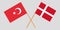 Turkey and Denmark. Turkish and Danish flags. Official colors. Correct proportion. Vector