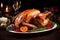 Turkey dish. Traditional festive food for Christmas or Thanksgiving. AI Generated