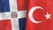 Turkey and Dominican Republic two flags textile cloth 3D rendering