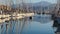 Turkey, Fethiye, 06 October 2021: Yacht port with many sailboats in the morning, many masts, mirroring on calm water in