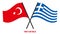 Turkey and Greece Flags Crossed And Waving Flat Style. Official Proportion. Correct Colors