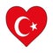 Turkey Heart Shape Flag. Love Turkey. Visit Turkey. Turkiye. Western Asia. Asia. Vector Illustration Graphic