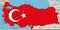 Turkey highly detailed political map with national flag.