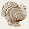 Turkey illustration on white background. Thanksgiving theme.