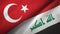 Turkey and Iraq flags together textile cloth, fabric texture