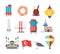 Turkey landmarks. Travellers set of istanbul cultural objects and muslim buildings national mosque vector pictures