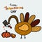 Turkey love pumpkin, Happy thanksgiving day cartoon illustration